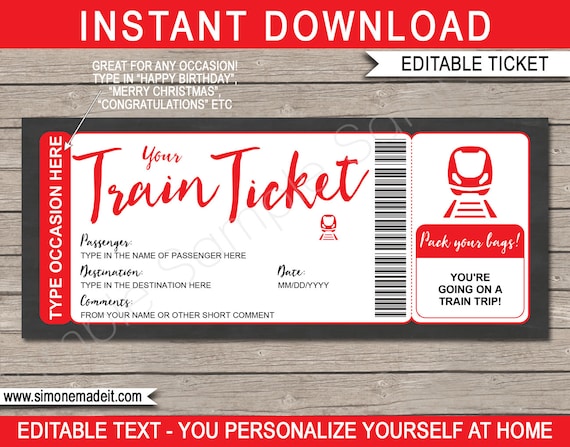 Train Boarding Pass Ticket Template Printable Editable Gift - Surprise  Train Trip Reveal - Red Destination Coupon - EDITABLE TEXT DOWNLOAD by  SIMONEmadeit | Catch My Party