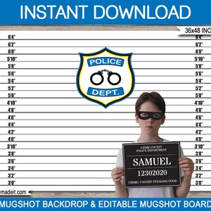 Police Mugshot Telón de fondo y tablero - CSI - Policías y ladrones - Decoraciones de fiestas policiales - DESCARGA INSTANTE - Pdf imprimible - 36x48&quot; + tamaños A0