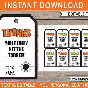 Laser Tag Favor Tags Template - Printable Birthday Party Thank You Tag - INSTANT DOWNLOAD - EDITABLE text