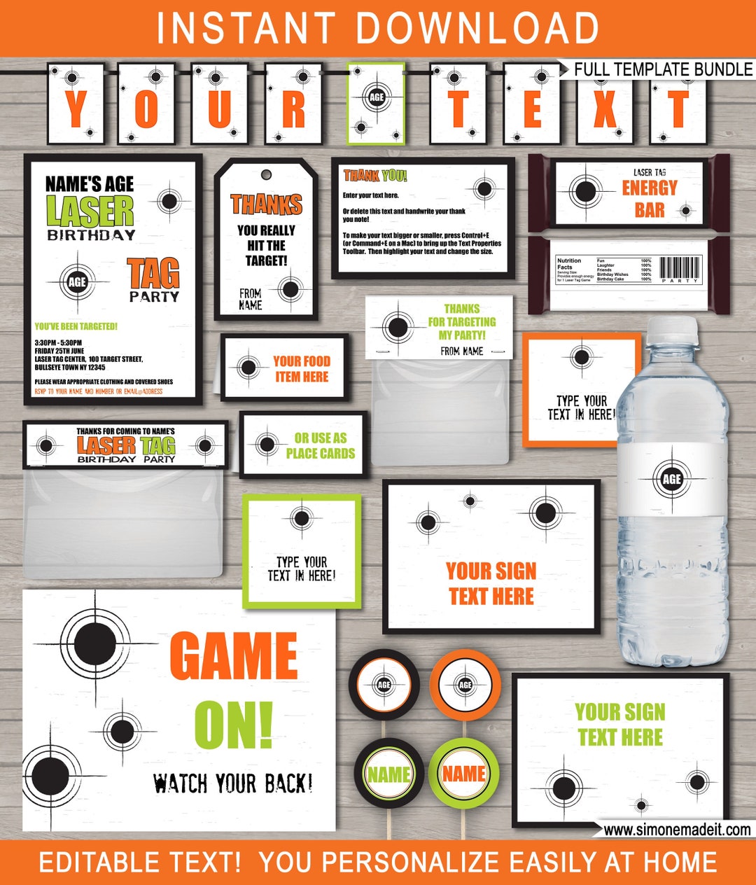 Laser Tag Party Printable Decorations & Invitation Template Bundle ...
