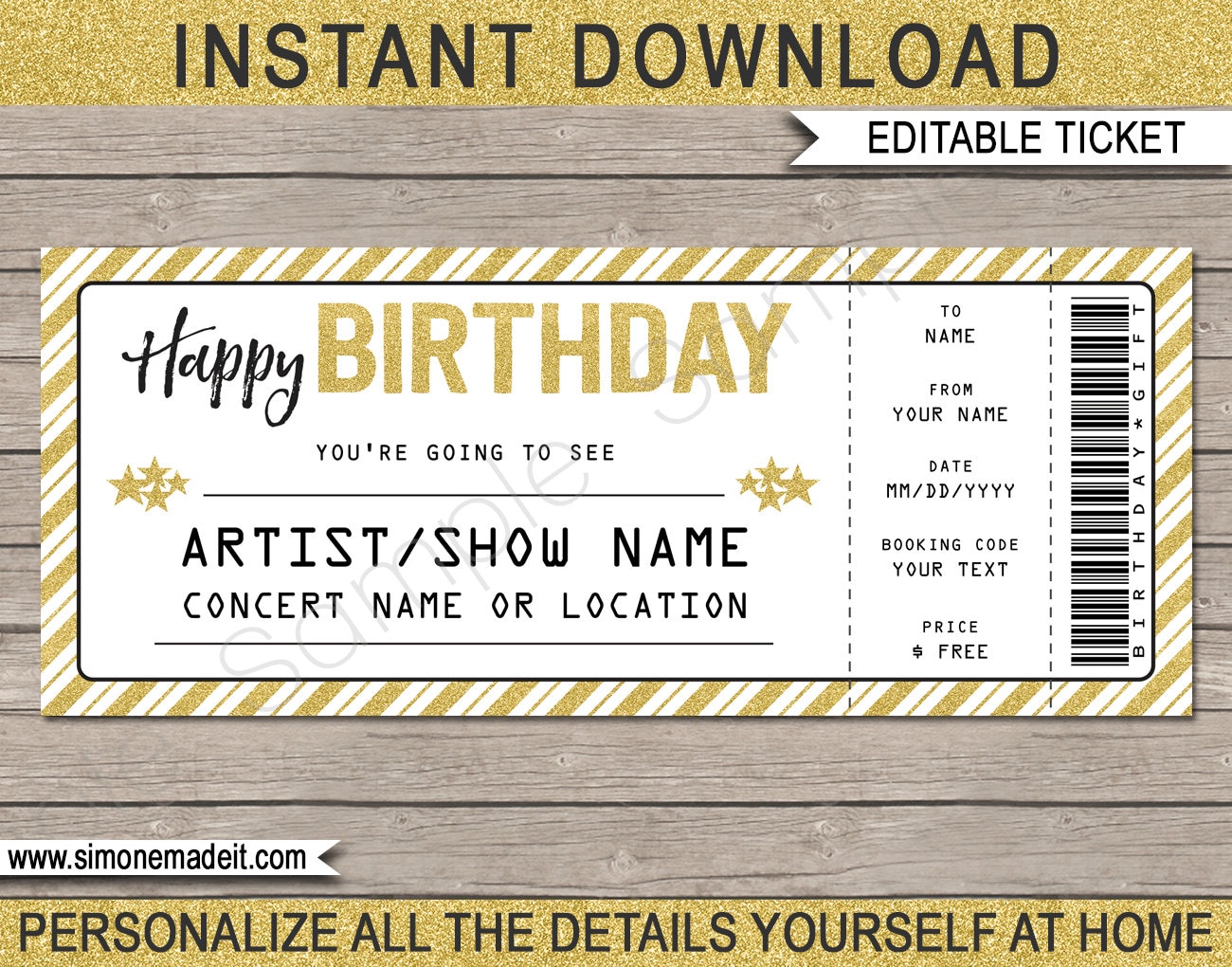 Printable Basketball Game Ticket Birthday Gift Template Party 