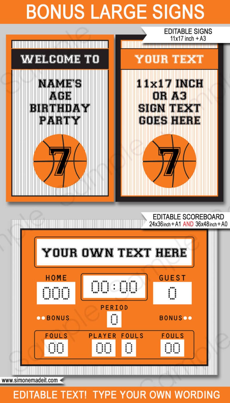 Basketball Theme Party Decorations Template Bundle Invitation Printable Birthday Package Pack Set Kit Collection EDITABLE TEXT DOWNLOAD image 9