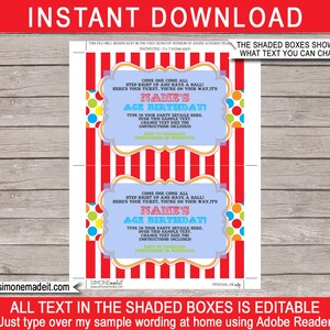 Carnival Invitation Template - Printable Birthday Party Invite - Circus Carnival Theme - INSTANT DOWNLOAD - EDITABLE text - you personalize