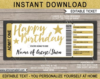 Printable Concert Ticket Template Birthday Gift Voucher - Surprise Concert Show Artist Movie - Fake Ticket Coupon - EDITABLE TEXT DOWNLOAD