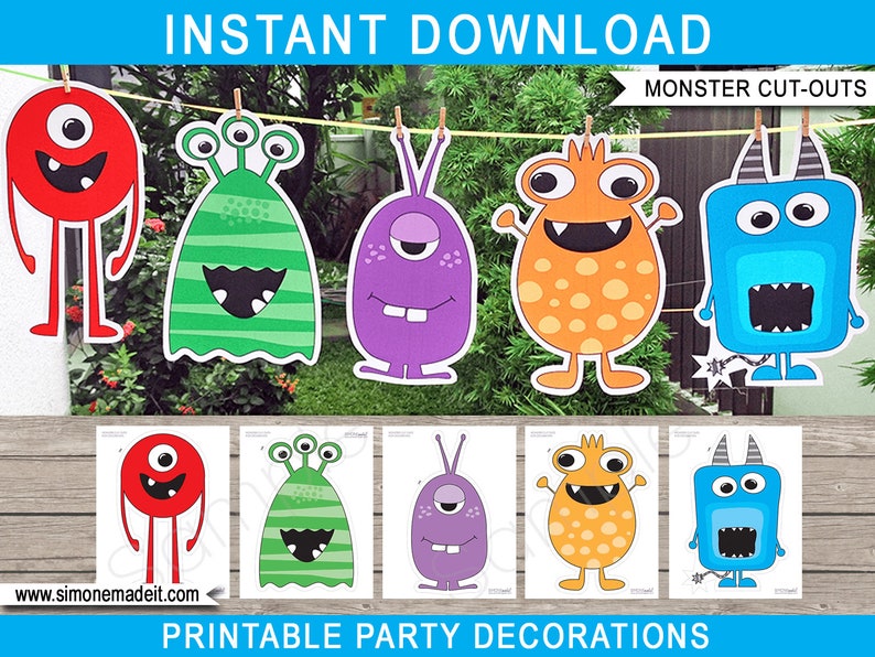 Monster Theme Party Decorations & Invitation Template Bundle Printable Monster Bash Birthday DIY EDITABLE TEXT image 5