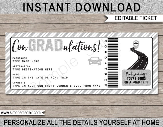 Graduation Road Trip Ticket - Surprise Car Trip, Holiday, Vacation - Grad Road Trip Reveal - ConGRADulations! - EDITABLE text download Il_570xn