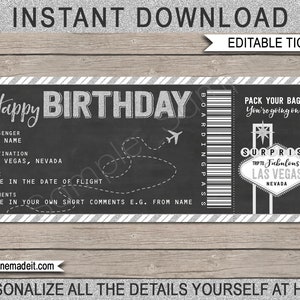 Carta d'imbarco di Las Vegas Regalo di compleanno Coupon biglietto aereo falso stampabile - Viaggio a sorpresa Fuga Vacanza Volo - DOWNLOAD TESTO MODIFICABILE