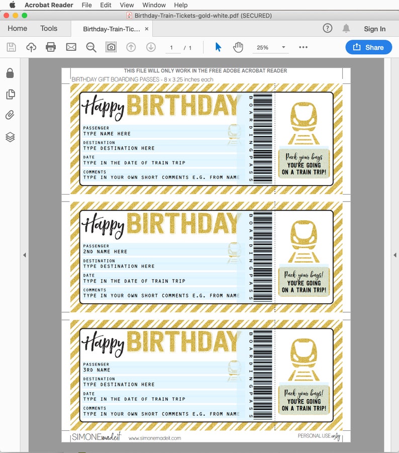 train boarding pass birthday gift ticket printable surprise etsy