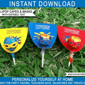 Superhero Lollipop Capes Masks Template - Printable Birthday Party ...