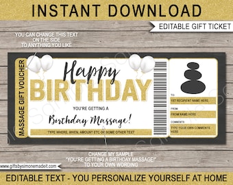 Massage Gift Certificate Voucher Coupon Printable Birthday Template - Beauty Spa Relaxing Zen Treatment - INSTANT DOWNLOAD - EDITABLE text