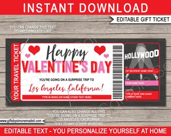 California Trip Ticket: Valentine's Day Surprise Gift (Printable Editable Template)