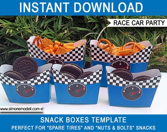 Blue Race Car Snack Boxes Template - INSTANT DOWNLOAD - PDF digital file - Racing Car Birthday Party Decoration Template