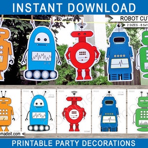 Robot Decorations Templates - Printable Birthday Party Cut-Outs - INSTANT DOWNLOAD - Digital PDF file - 8.5x11, 11x17, A4, A3 Sizes