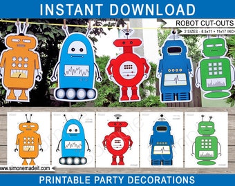 Robot Decorations Templates - Printable Birthday Party Cut-Outs - INSTANT DOWNLOAD - Digital PDF file - 8.5x11, 11x17, A4, A3 Sizes