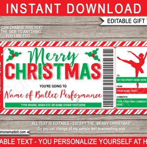 Ballett-Eintrittskarte Vorlage Geschenkgutschein Gutschein - Druckbare Weihnachtsaufführung Theatergeschenk - INSTANT DOWNLOAD mit EDITIERBARE Text