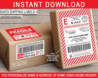 Santa Mail Labels Gift Tags North Pole Stickers Printable Template - from Santa Name Address Shipping Stickers - BUNDLE - Instant Download