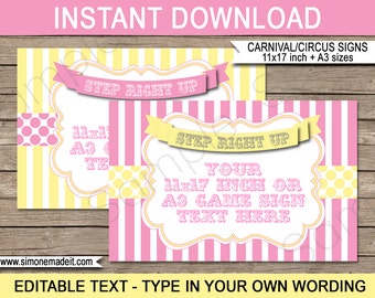 Printable Carnival Game Signs - Pink & Yellow - Carnival or Circus Party - INSTANT DOWNLOAD with EDITABLE text - pdf - 11x17 inches and A3