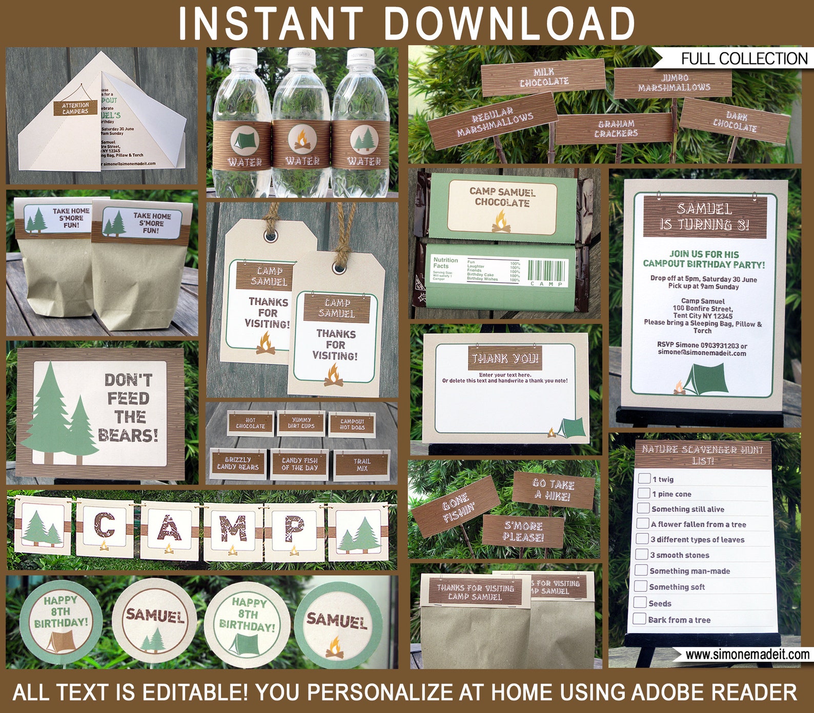 Camping Party Printables Templates Printable Decorations &amp; - Etsy