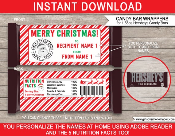 Christmas Hersheys Wrappers Printable Template Candy Bar Chocolate 