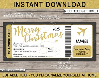 Editable Christmas Boarding Pass Template - Surprise Trip Reveal, Flight, Holiday, Vacation - Fake Plane Ticket - INSTANT DOWNLOAD