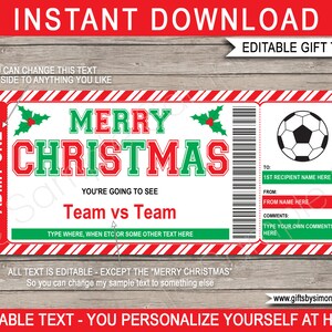 Fußball Ticket Vorlage Weihnachtsgeschenk - Überraschungsspiel Ticket - Fußball Geschenkgutschein Zertifikat - INSTANT DOWNLOAD Text EDITIERBAR