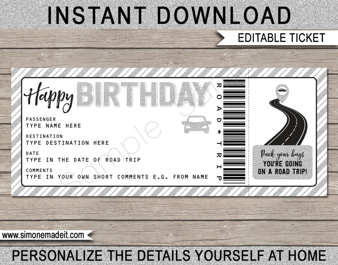 Road Trip Reveal Printable Template - Birthday Surprise Road Trip Gift ...