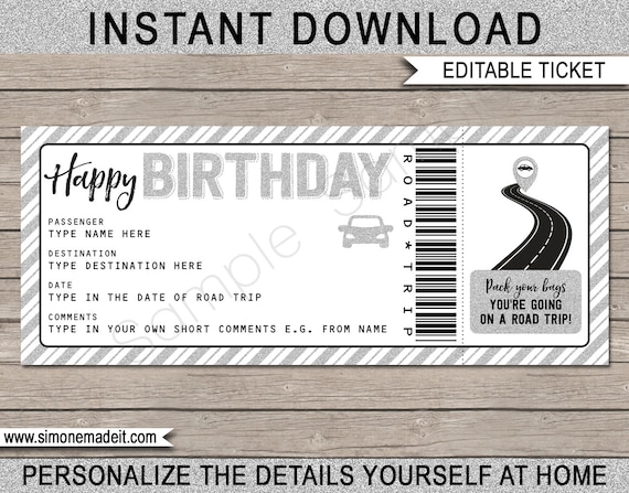 road trip reveal printable template birthday surprise