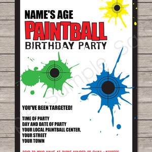 Paintball Party Templates Invitation Printable Paint Ball Theme Birthday Party Decorations DIY EDITABLE TEXT image 3