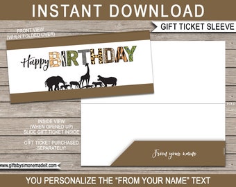 Printable Sleeve / Envelope for Birthday Zoo Gift Tickets, Vouchers, Coupons - Happy Birthday - EDITABLE TEXT DOWNLOAD - you personalize