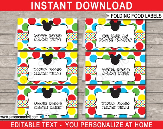 Mickey Mouse Food Labels Template Printable Birthday Party Theme 