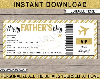 Father's Day Boarding Pass Ticket Gift - Surprise Flight, Trip, Vacation for Dad - Certificate Voucher Card Coupon - EDITABLE TEXT DOWNLOAD