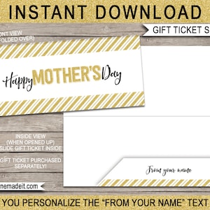 Printable Sleeve Envelope for Mothers Day Gift Tickets Vouchers - Template - INSTANT DOWNLOAD with EDITABLE text - you personalize at home