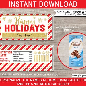Modelo de embalagem para barra de chocolate para festas: informações nutricionais editáveis (DOWNLOAD INSTANTÂNEO)