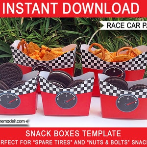 Race Car Snack Boxes - Birthday Party Decorations - Racing Car Theme Printable Template - INSTANT DOWNLOAD - EDITABLE Text