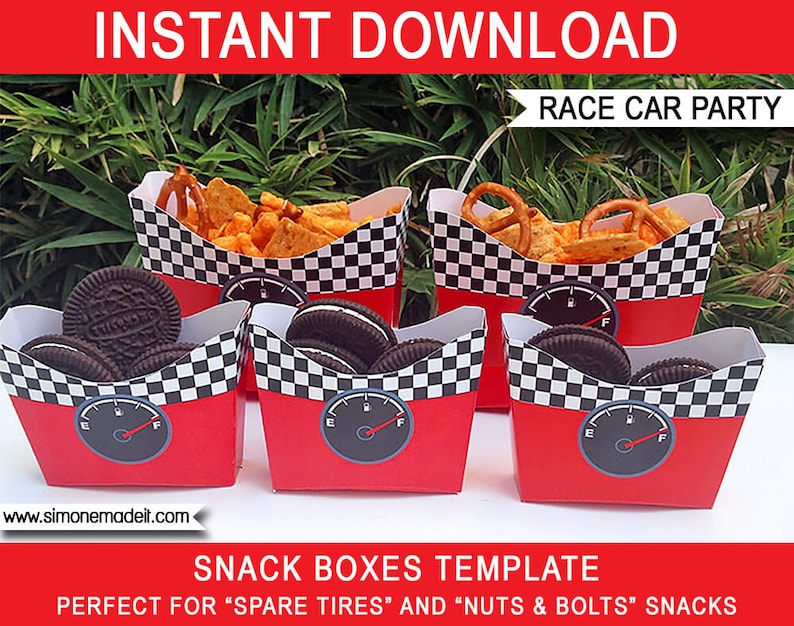 Race Car Snack Boxes - Birthday Party Decorations - Racing Car Theme Printable Template - INSTANT DOWNLOAD - EDITABLE Text