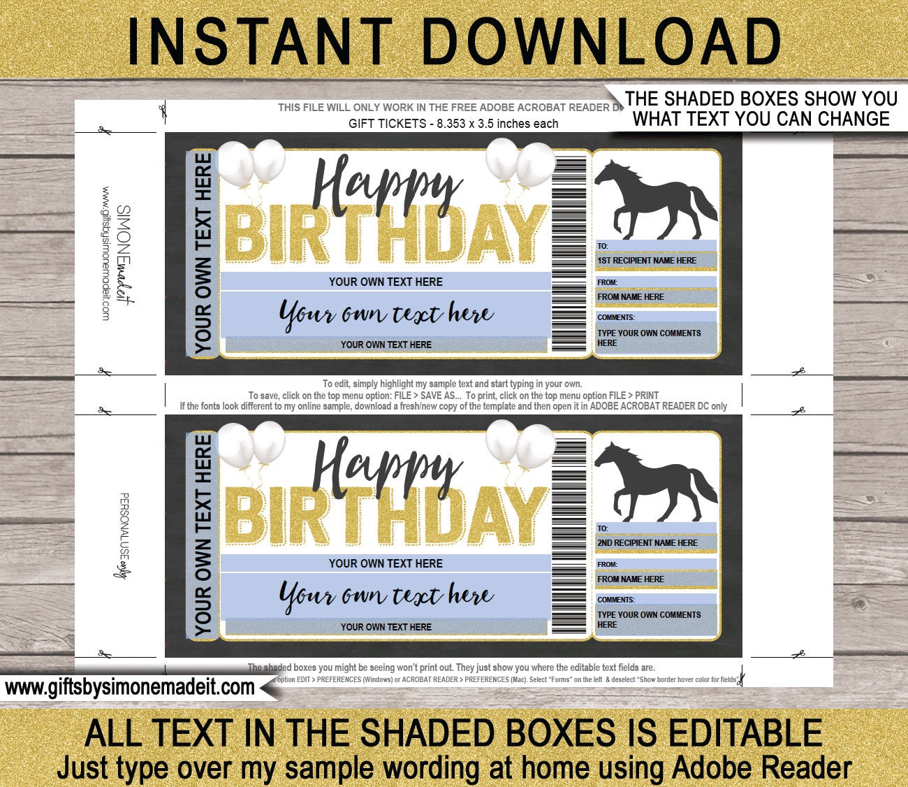 Horse Riding Lessons Gift Voucher Template Certificate Ticket Printable ...