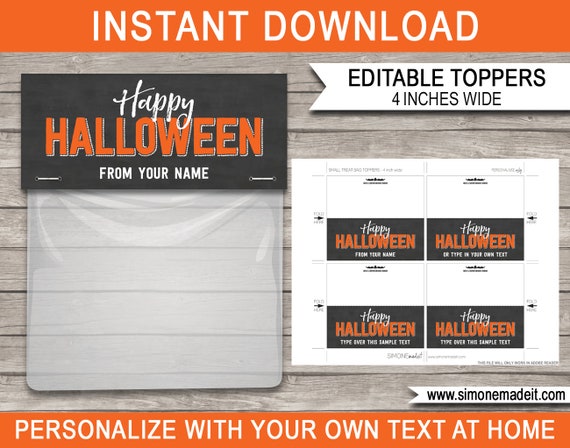 Halloween Favor Bag Toppers - Printable Class Favors, Classroom Treat, Gifts for kids - 4 inches wide - INSTANT DOWNLOAD with EDITABLE text Il_570xn