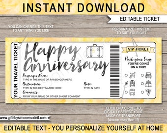 Surprise Anniversary Travel Ticket Boarding Pass Template, Personalize Vacation Holiday Trip Reveal Gift Idea, Plane Car Bus Boat Train Bike