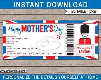 London Trip Ticket Template: Mother's Day Surprise (INSTANT DOWNLOAD)