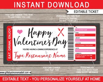 Valentine's Day Restaurant Gift Certificate Template (Instant Download)