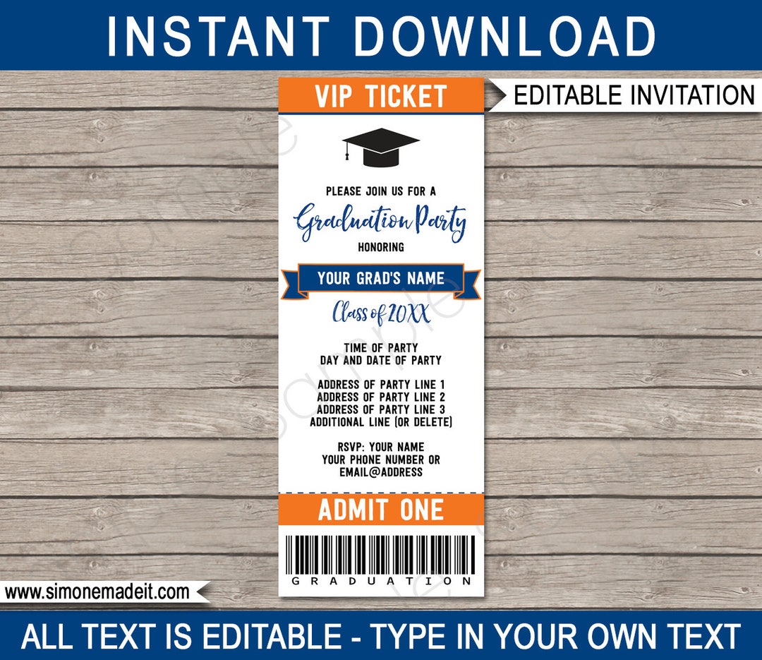 Graduation Ticket Invitation - Graduation Party - Grad Invite - Navy ...