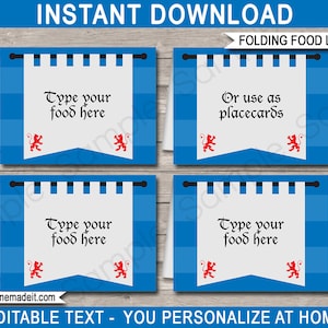 Medieval Knight Party Food Labels: Editable Place Cards (Digital Download)