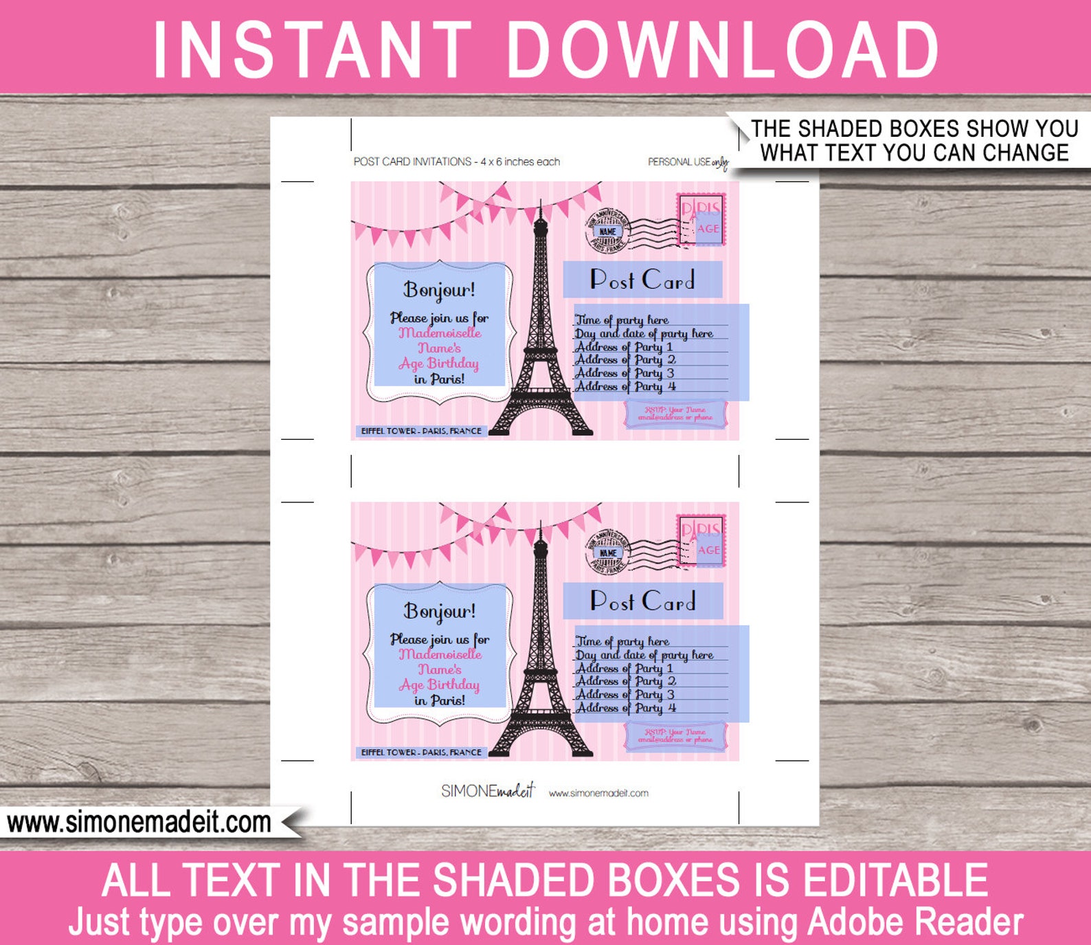 Paris Invitation Template Printable Postcard Birthday Party - Etsy