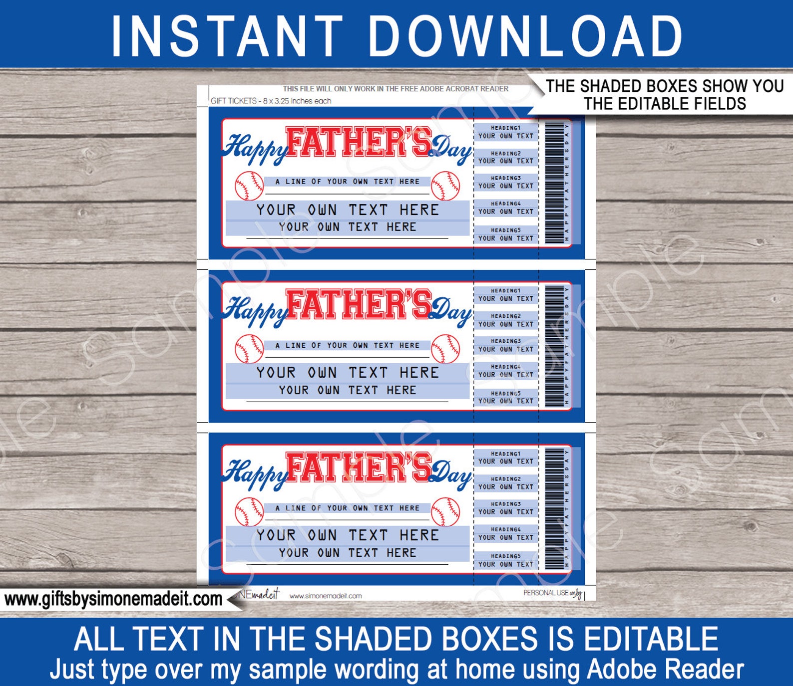 Father's Day Baseball Ticket Gift Printable Baseball Etsy