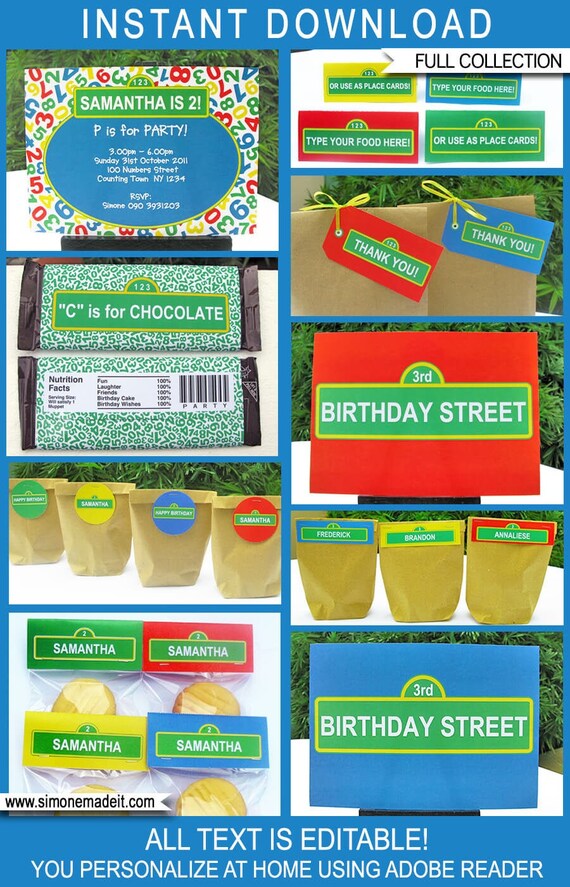 Sesame Street Birthday Party Invitation Decoration Printable Templates - full Package - INSTANT DOWNLOAD with EDITABLE text, you personalize Il_570xn