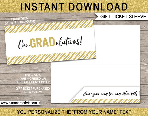 Printable Sleeve / Envelope for Graduation Gift Tickets - Congradulations - INSTANT DOWNLOAD with EDITABLE text - you edit & print Il_570xn