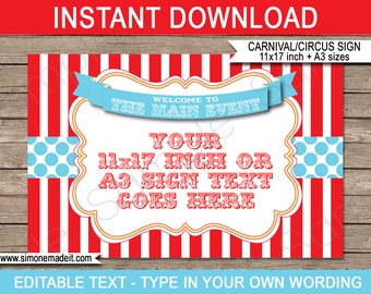Editable Circus Welcome Sign: Carnival Party Decor (PDF Template)