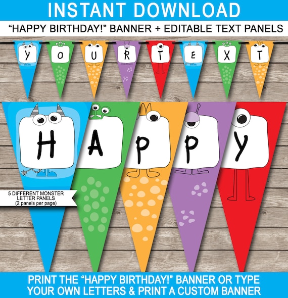 Monster Party Banner Happy Birthday Banner Custom Banner Etsy