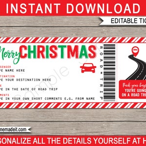 Weihnachtsautoreise-Kartenvorlage - Überraschungsgeschenk Autoreise, Kurzurlaub, Urlaub, Urlaub - Road Trip Reveal - INSTANT DOWNLOAD Text EDITIERBAR