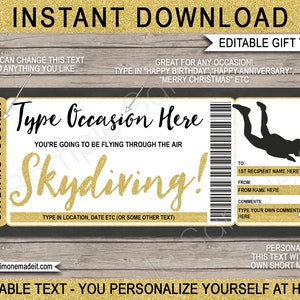 Indoor Skydiving Ticket Certificaat Cadeaubon Sjabloon - Afdrukbaar cadeau-idee voor elke gelegenheid - Sky Dive - INSTANT DOWNLOAD - BEWERKBARE tekst